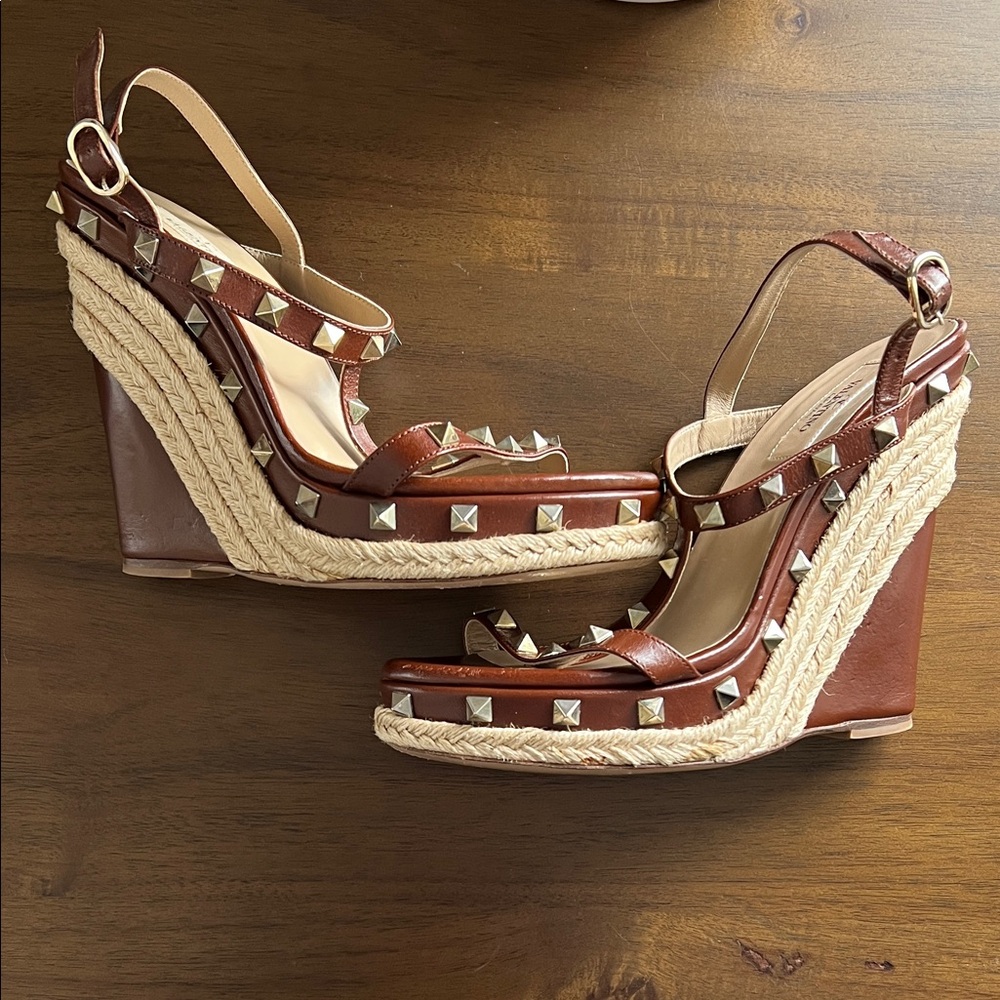 Valentino Brown Studded Espadrille Sandals